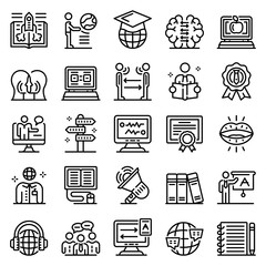 Wall Mural - Foreign language teacher icons set. Outline set of foreign language teacher vector icons for web design isolated on white background