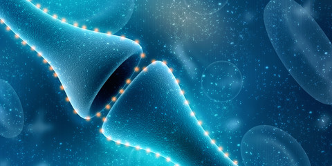 Poster - Synapse and Neuron cells sending electrical chemical signals. 3d rendering