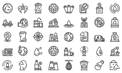 Poster - Recycle factory icons set. Outline set of recycle factory vector icons for web design isolated on white background