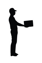 Delivery Man With Box Silhouette Vector
