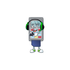 Wall Mural - POS machine cartoon picture play a game with headphone and controller