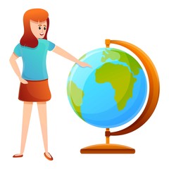 Poster - Girl lesson globe icon. Cartoon of girl lesson globe vector icon for web design isolated on white background