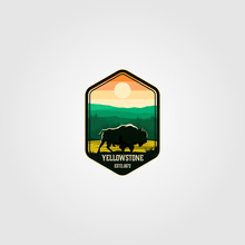Bison On Yellowstone National Park Logo Vector Illustration