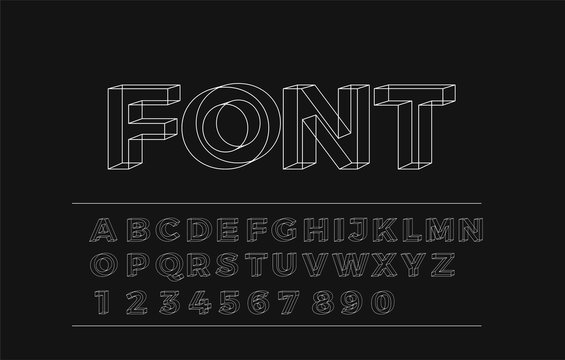 3d geometric alphabet font. Letters, numbers and symbols.