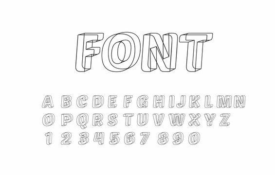 3d geometric alphabet font. Letters, numbers and symbols.