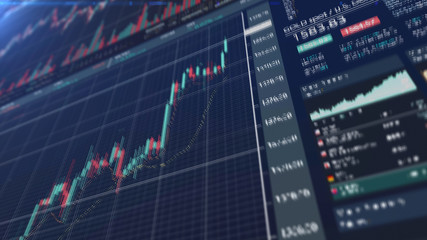 Poster - Stock Market Trading, Forex, Crypto Currency with technical price graph indicators and data numbers mock up screenshot for trading financial and investment concept