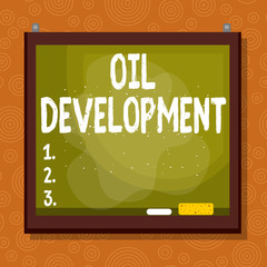 Poster - Handwriting text Oil Development. Conceptual photo act or process of exploring an area on land or sea for oil Asymmetrical uneven shaped format pattern object outline multicolour design