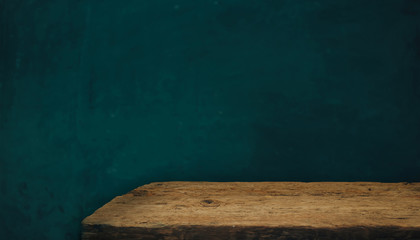 Aufkleber - Old oak Wooden table and green background wall.