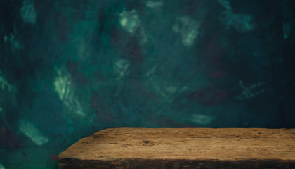 Aufkleber - Old oak Wooden table and green background wall.