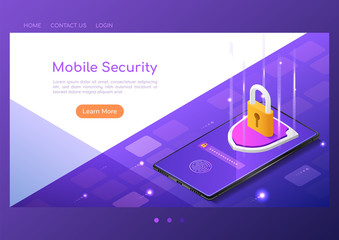 Aufkleber - Isometric web banner shield with lock and finger print scan system on smartphone