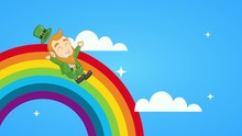 St Patricks Day Animated Card With Elf In Rainbow