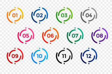 stylish one to twelve bullet points number set