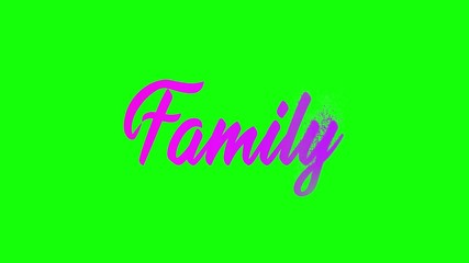 Wall Mural - Family word animation with dust reveal motion graphic on green background in 4k resolution