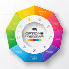 Poster - Nonagon infographic,Colorful template with 9 options,Vector illustration.