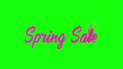 Wall Mural - Spring Sale text animation with sand transition motion graphic effect on green background in 4k resolution