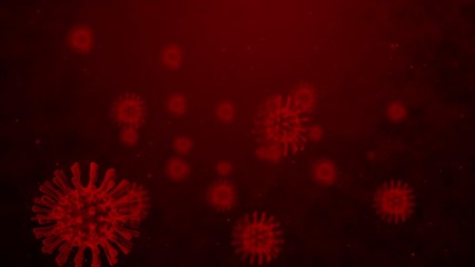 Wall Mural - 3d animation of the virus on the dark red background, with dark and grain processed