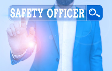 Poster - Text sign showing Safety Officer. Business photo showcasing a demonstrating responsible for ensuring safety regulations