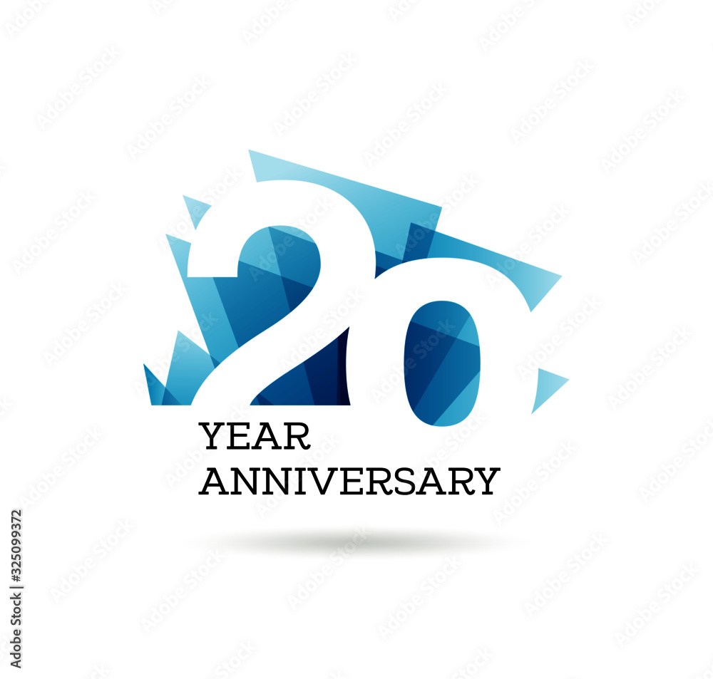 20th years anniversary label for celebration of company - obrazy, fototapety, plakaty 