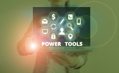 Poster - Word writing text Power Tools. Business photo showcasing tool that is actuated by additional power source and mechanism