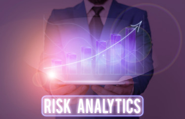 Poster - Word writing text Risk Analytics. Business photo showcasing study of underlying uncertainty of a given course of action