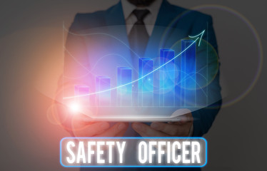 Poster - Word writing text Safety Officer. Business photo showcasing a demonstrating responsible for ensuring safety regulations