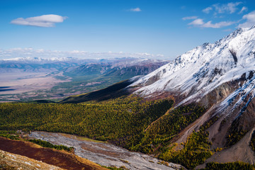 Wall Mural - View of the Aktru River Valley from the Teacher Pass. Severo-Chuysky ridge, Altai Republic, Russia