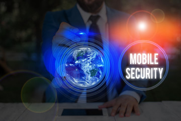 Aufkleber - Writing note showing Mobile Security. Business concept for efforts to secure data on mobile devices such as smartphones Elements of this image furnished by NASA