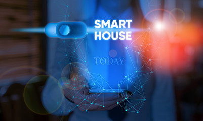 Poster - handwriting text smart house. conceptual photo homes that have electronic devices and controlled rem