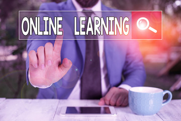 Poster - Writing note showing Online Learning. Business concept for educational tool based on and accessible from the Internet