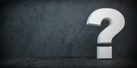 Poster - Question mark sign on black wall background. FAQ, idea or problem concept background.