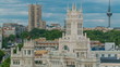Madrid timelapse, Beautiful Panorama Aerial View of Madrid Post Palacio comunicaciones, Plaza de Cibeles, Cibeles Palace, Spain