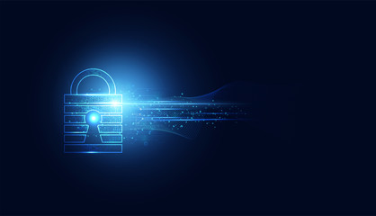 Poster - abstract cyber security with padlock blue wave speed technology future cyber background.
