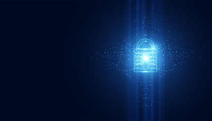 Poster - Abstract technology cyber security safe information privacy lock futuristic blue with binary digital data background.