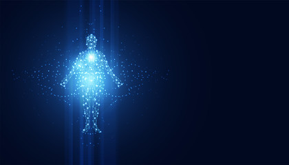 Poster - abstract technology futuristic concept of digital human body digital ai future design on hi tech bac