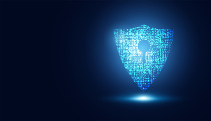 Poster - abstract cyber security with shield blue circle technology future cyber background.
