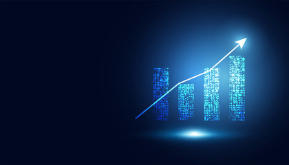 Poster - abstract graph chart of stock financial on dark blue background.