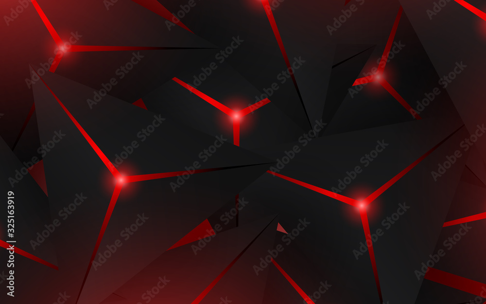 Abstract futuristic background black polygon vector design with red ...