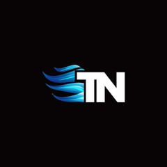 TN monogram logo with blue fire style design template