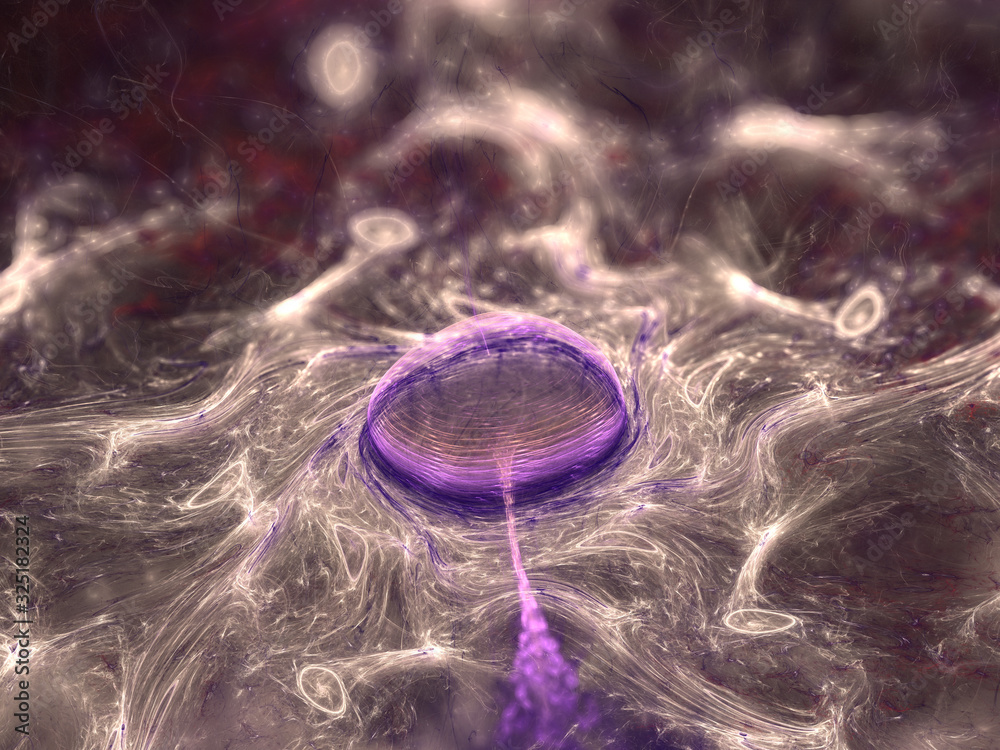 3D illustration - microscopic cells, cellular view intertwined strings ...