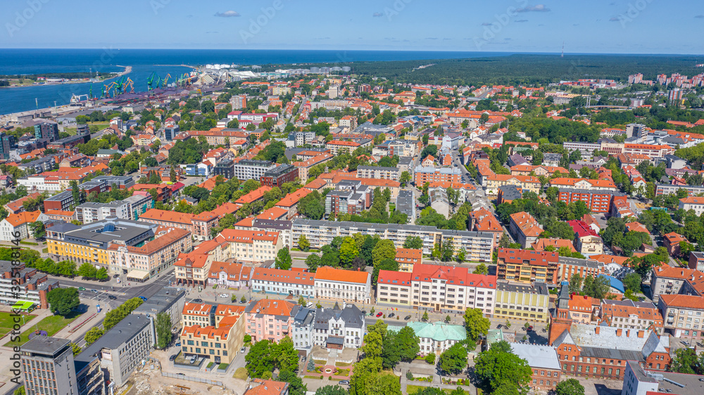 Beautiful panoramic Aerial view photo from flying drone on Klaipeda  a sunny summer day. Klaipeda, Lithuania (series) - obrazy, fototapety, plakaty 