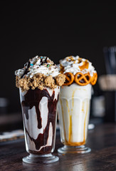 tasty milkshakes with sweet toppings