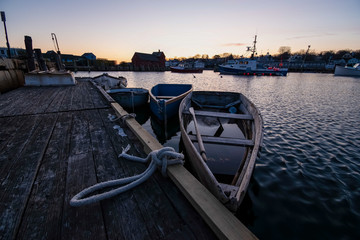 Canvas Print - Winter sunrise at Rockport Harbor with views of Motif #1 - Rockport, Massachusetts.