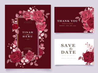 elegant maroon floral wedding invitation card