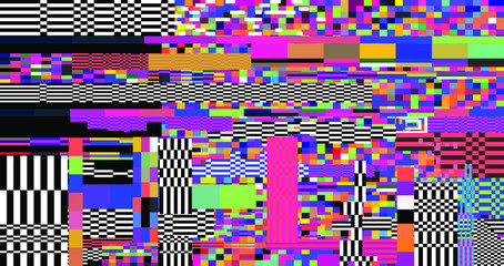Retro VHS background like in old video tape rewind or no signal TV screen with glitch camera effect. Vaporwave/ retrowave style vector illustration.