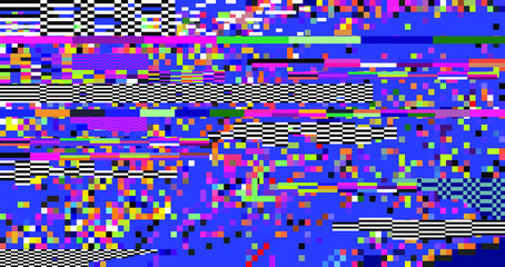 Poster - Retro VHS background like in old video tape rewind or no signal TV screen with glitch camera effect. Vaporwave/ retrowave style vector illustration.