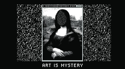 Aufkleber - Glitched screen with stylized 1-bit image of renaissance painting.