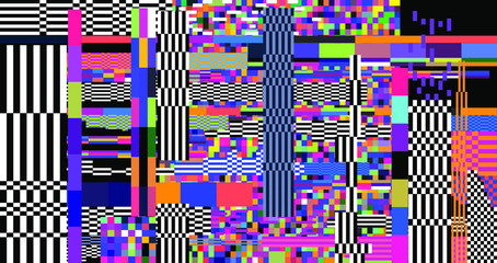 Poster - Retro VHS background like in old video tape rewind or no signal TV screen with glitch camera effect. Vaporwave/ retrowave style vector illustration.