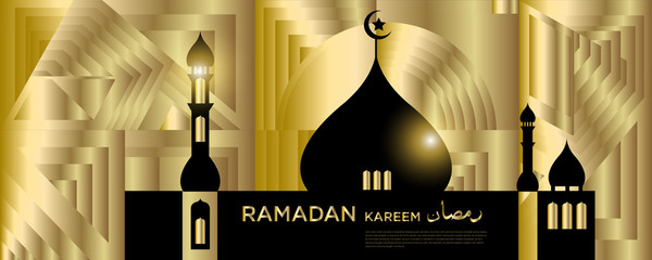 Wall Mural - islamic mosque golden background abstract illustration for ramadan kareem greeting card and banner