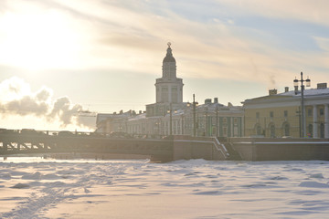 Wall Mural - Cabinet of curiosities and the frozen Neva river.