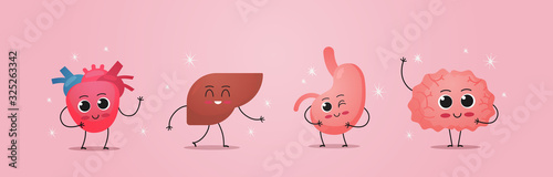 Fotografía funny anatomical mascot heart liver stomach brain characters cute human body int